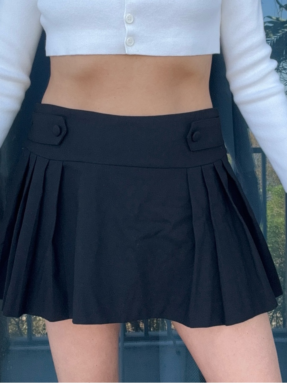 Zara black pleated mini skirt skort M